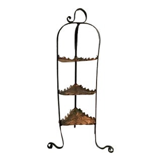 Vintage Midcentury Arts & Crafts Style Wrought Iron & Copper 3-Tier Stand For Sale