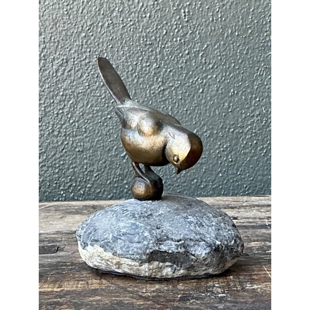 Vintage Bronze Bird Sculpture on Stone Base For Sale - Image 11 of 14