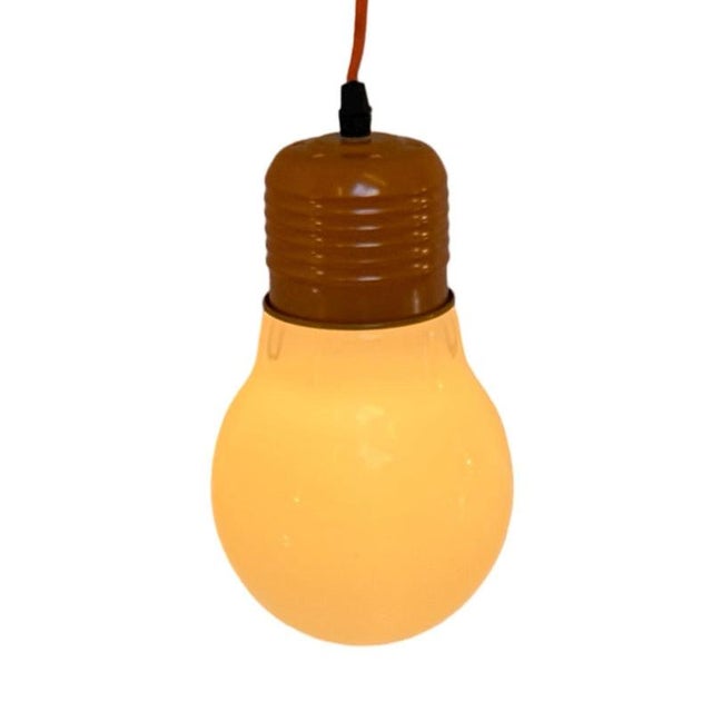 Orange Oversized Bulb Lamp in Milk Glass with Ceiling Canopy and Wiring For Sale - Image 8 of 8