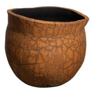 Large Studio Pottery Earth Toned Crackled Raku Vessel Signed by Artist McGregor