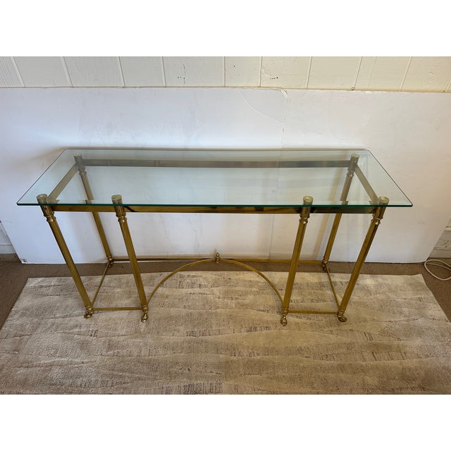Neoclassical Brass & Bevelled Glass Console Table by LaBarge For Sale - Image 3 of 14
