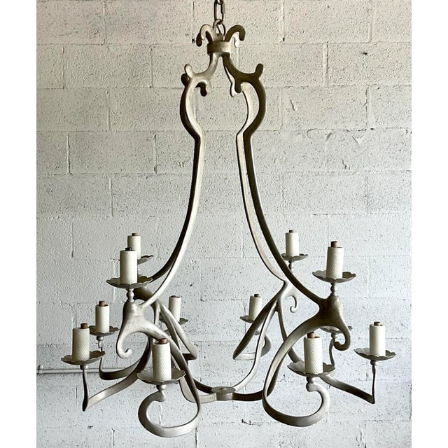 Vintage Niermann Weeks 12 Arm Silver Leaf Crevecoeur Chandelier For Sale - Image 9 of 13