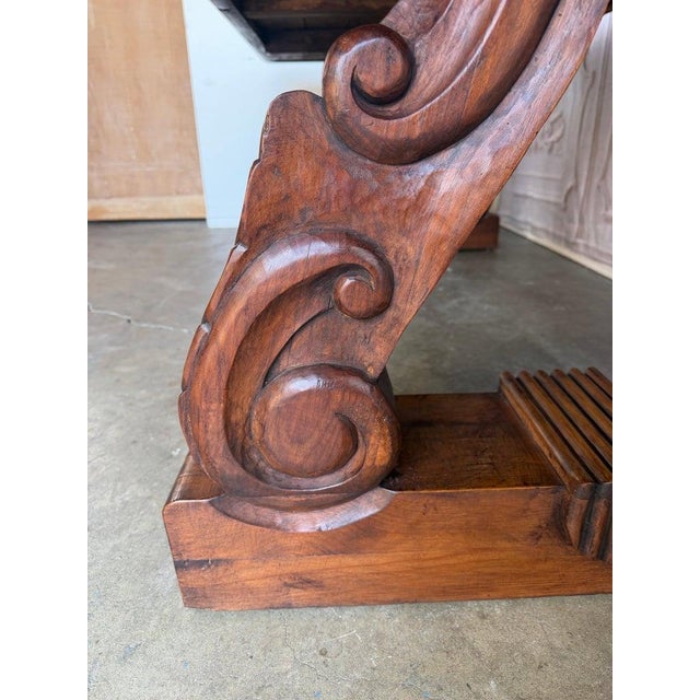 Spanish Colonial Revival Walnut Dining Table With Hand-Carved Scroll For Sale - Image 12 of 17