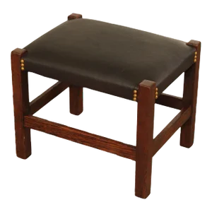 Antique Mission Oak and Leather Stool or Ottoman