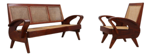 Mid-Century Modern Three-Seater Bench and Armchair in Teak, 1950s, Set of 2