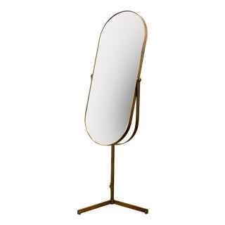 Italian Freestanding Oval Mizar Mirror in Burnished Metal For Sale