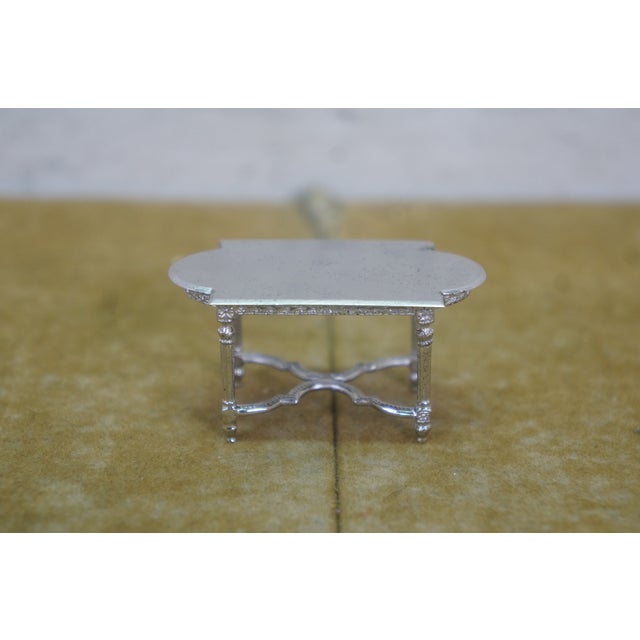 Antique Victorian Miniature Silver Dollhouse Furniture Settee Table Chairs 2" For Sale - Image 4 of 18