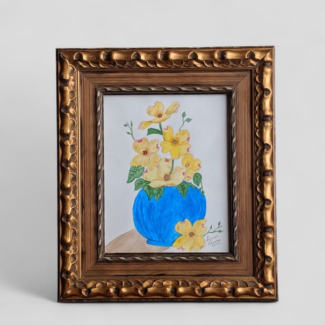 Original Still Life Watercolor Painting on Paper Signed by the Artist and Dated Encased behind Glass in an Ornate Gold...