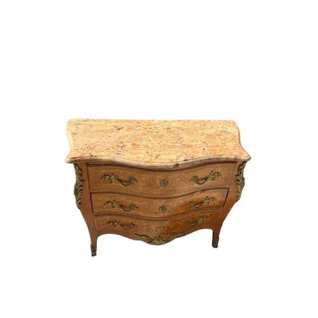 French 1920s French Marble Top Bombe Commode For Sale - Image 3 of 10