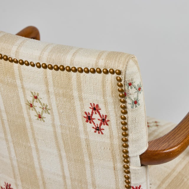 Mid-Century Danish Teak Arm Chairs, Newly Upholstered in a Vintage Turkish Rug | Pair For Sale - Image 11 of 18