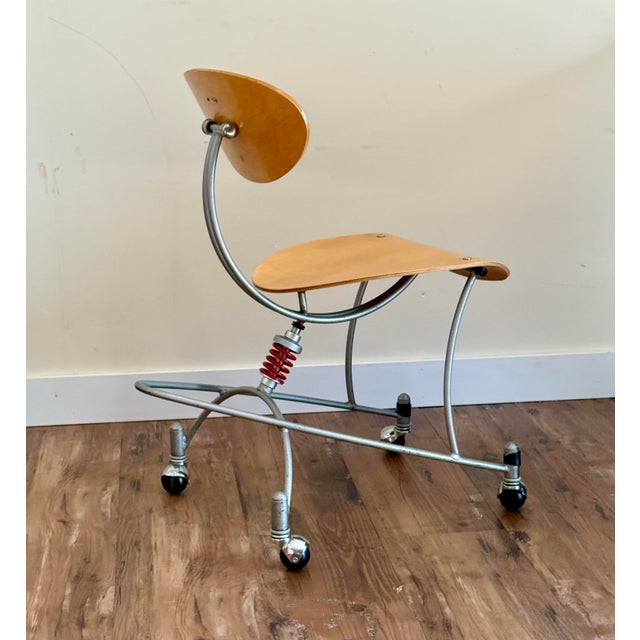 VNT 90’s Space Age Signed Joey Manic Postmodern Industrial Sculptural Rolling Chair For Sale - Image 12 of 12