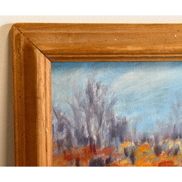 Wood c.1938 American Autumn Harvest Landscape Painting Oil on Board Signed p.a. Meyer For Sale - Image 7 of 9