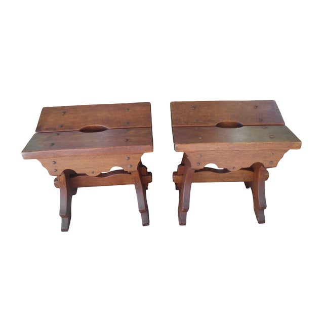 Antique Oak Stools, 1890s, Set of 2 For Sale - Image 12 of 12