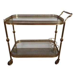 Vintage Glass and Brass Rolling Trolley, 1950s For Sale