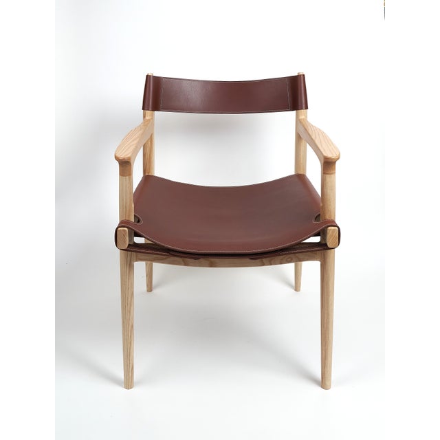 Mid-Century Modern Dining Room Chair in Ash With the Sling Leather Seat. Designed and Crafted by Val Khvan For Sale - Image 3 of 10