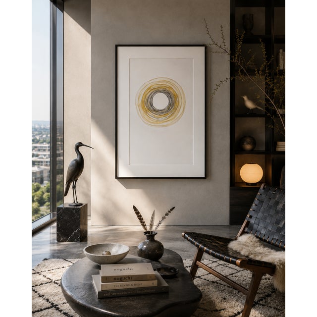 Abstract Nest 10*14 Original Painting Art by Carrie Bergey - White Black Gold Yellow Ochre For Sale - Image 3 of 4