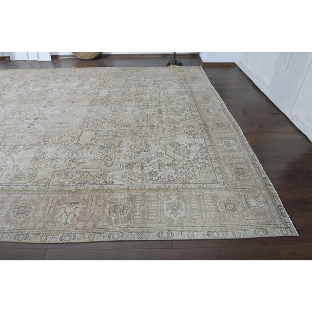 1970s Vintage Persian Handmade Wool Cotton Beige Area Rug For Sale - Image 9 of 11