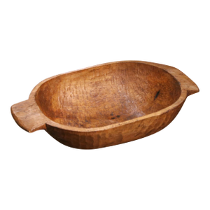 19th Century French Elm Dough Bowl With Hand-Carved Handle
