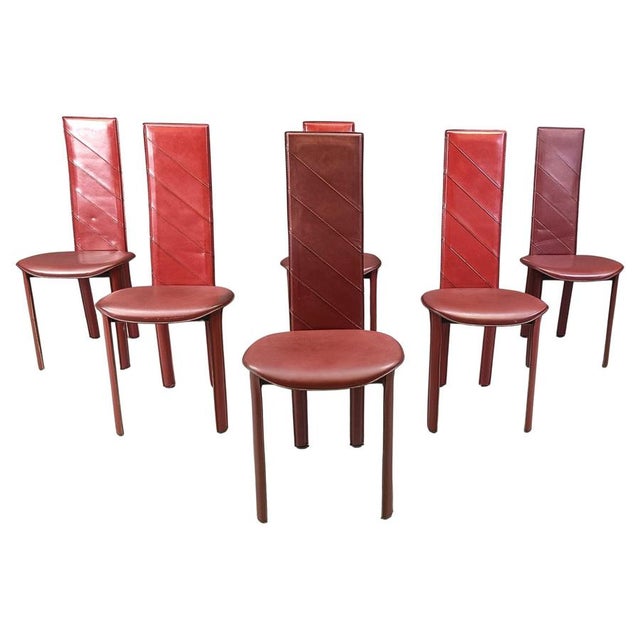 Vintage Italian Red Leather High Back Dining Chairs, 1980s, Set of 6 For Sale - Image 13 of 13