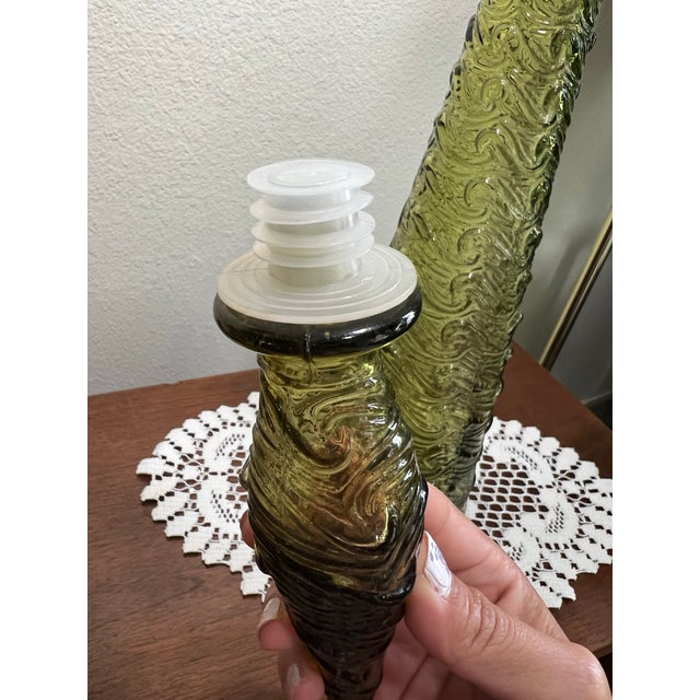 Glass Vintage 1960s Wave Empoli Italy Decanter in Olive Green For Sale - Image 7 of 10