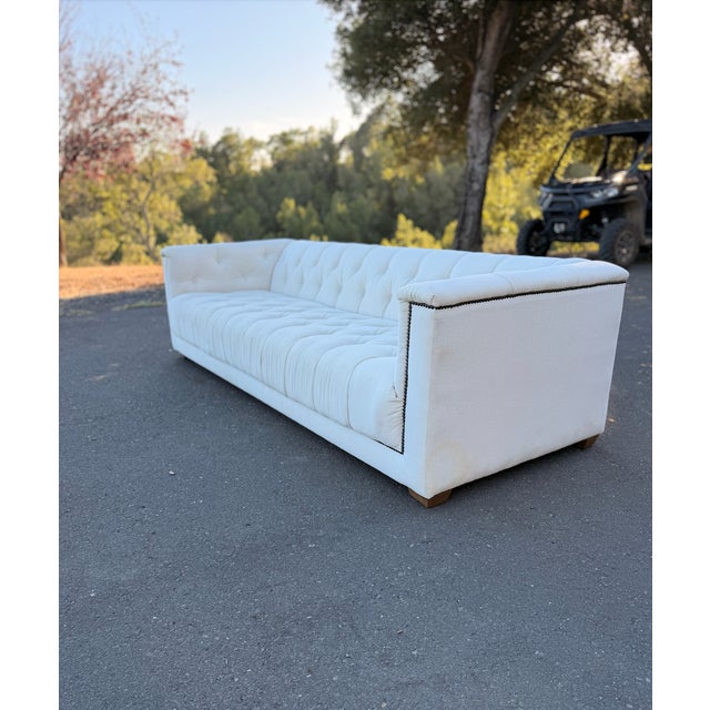 Restoration Hardware Kensington Tufted Sofas - Two (96") – Cream Upholstered – Excellent Condition For Sale - Image 12 of 12