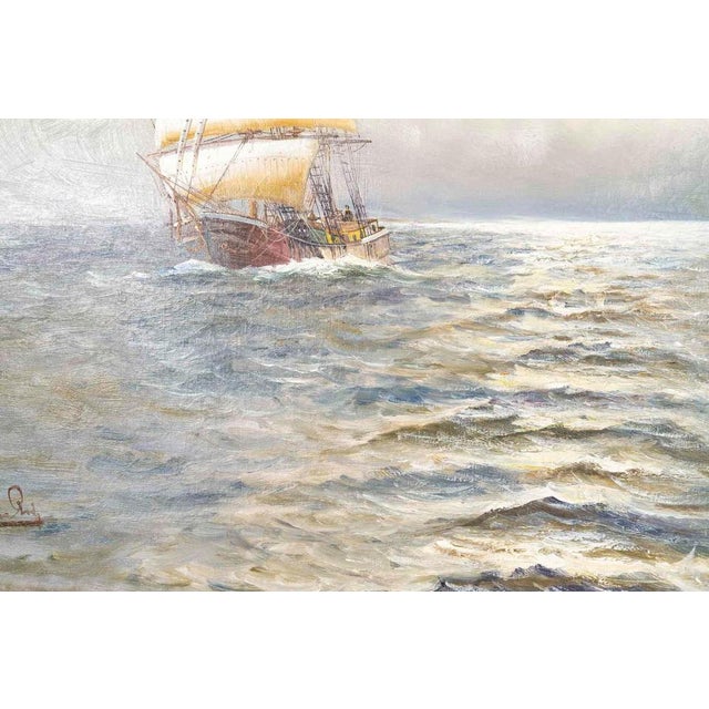 Marine Composition, Late 1800s, Oil on Canvas, Framed For Sale - Image 7 of 9