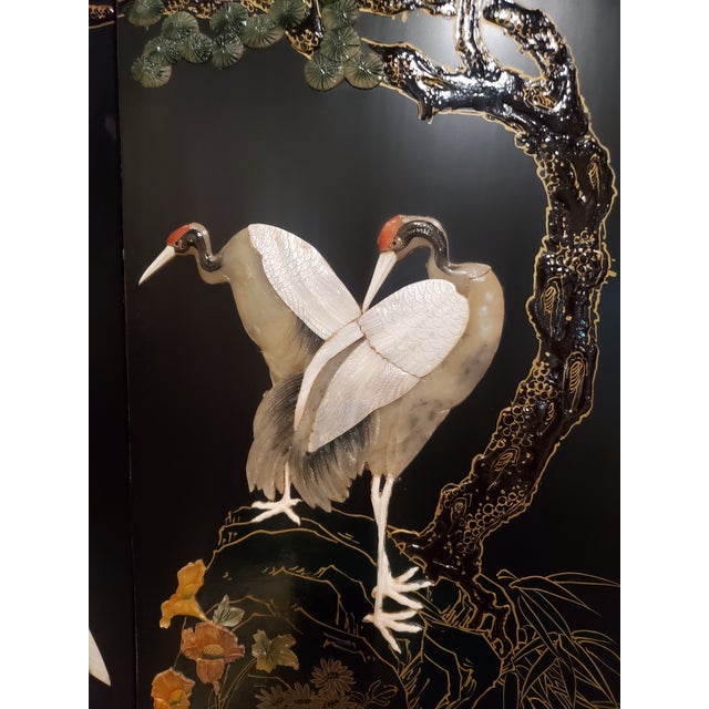 Chinese Black Chinese 6-Panel Folding Lacquer Screen For Sale - Image 3 of 12