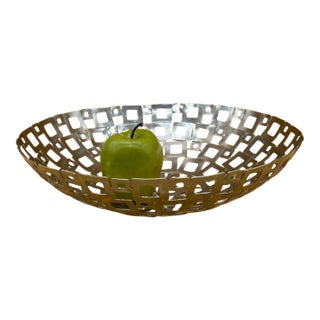 Vintage Large Brutalist Silver-Plated Openwork Fruit Bowl For Sale