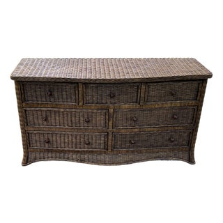 Vintage Skirted Wicker Bow-Front Dresser For Sale