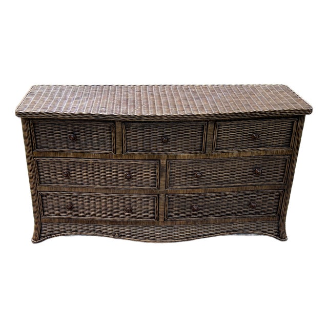Vintage Skirted Wicker Bow-Front Dresser For Sale