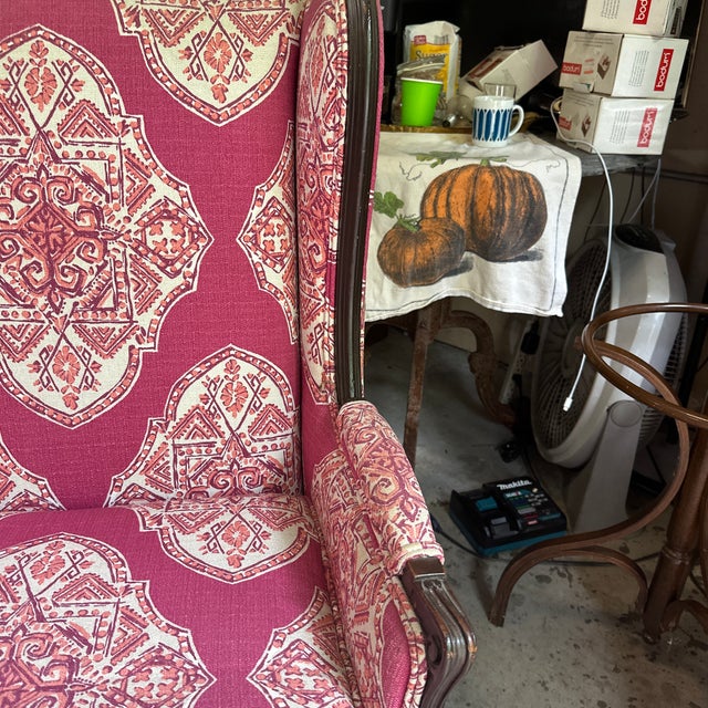 1970s Pink Cushioned Chair With Wooden Accents For Sale In Atlanta - Image 6 of 11