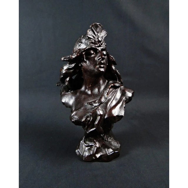 Art Nouveau Black Spelter Proof Bust of Cleopatra by Jean Foretay, 1890s-1910s For Sale - Image 10 of 15