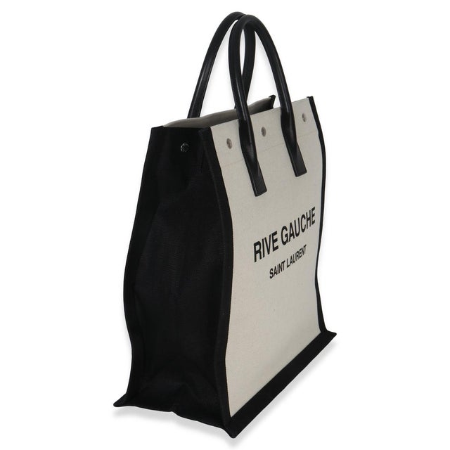 Boho Chic Beige Linen North South Rive Gauche Tote For Sale - Image 3 of 8