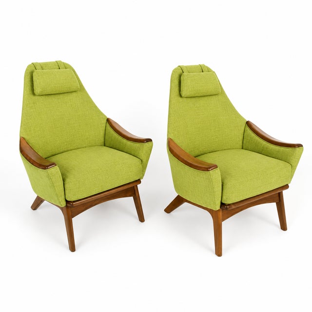 Pair of 1960s Model 1808-C lounge chairs with walnut details & adjustable / removable headrest by Adrian Pearsall. New...