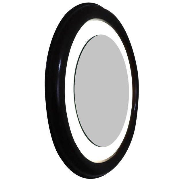 Backlit Mirror in Dark Brown Color, 1970s For Sale