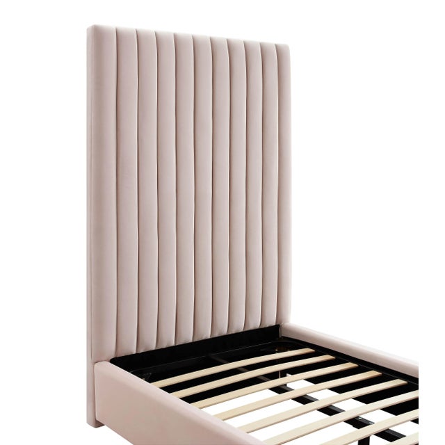 Arabelle Blush Velvet Twin Bed For Sale - Image 4 of 7
