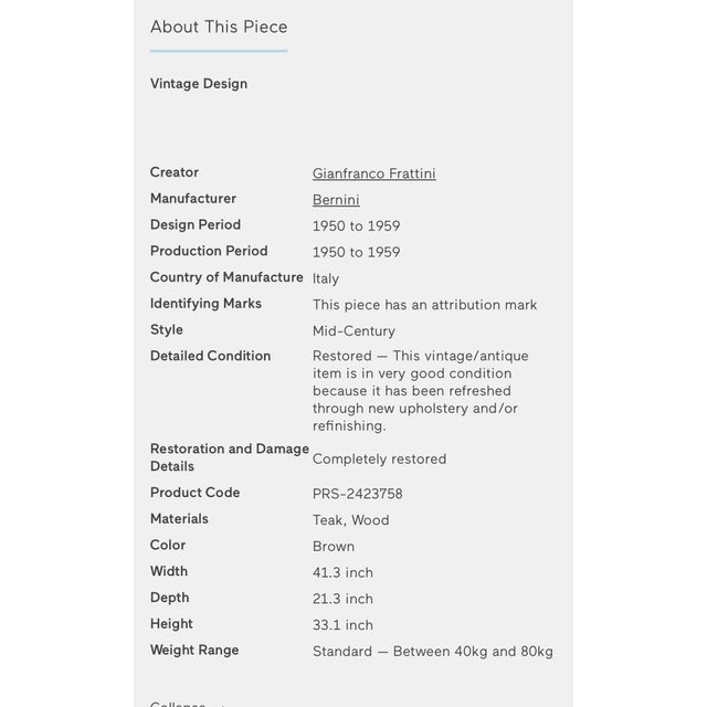 Gianfranco Frattini Wooden Buffet Chest of Drawers by G. Frattini for Bernini, 1950s For Sale - Image 4 of 7