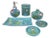 Hand-Painted Lotus Ceramic Bathroom Vanity Set 6 Pieces in Turquoise Glaze For Sale