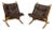 Pair of 1970s Scandinavian Modern Bentwood & Brown Leather Lounge Chairs For Sale