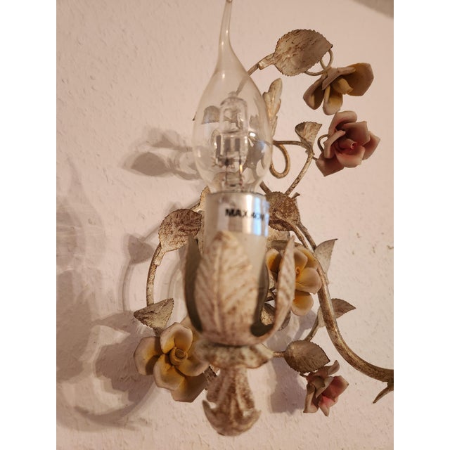 Vintage Wall Lamp with Floral Porcelain Elements, 1950s For Sale - Image 11 of 16