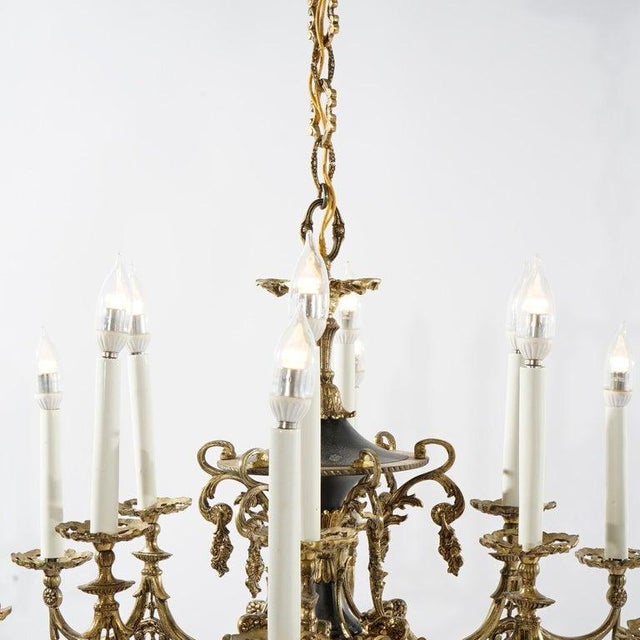 Metal Antique French Empire Style Ebonized Bronze 12 Light Chandelier C1930 For Sale - Image 7 of 18