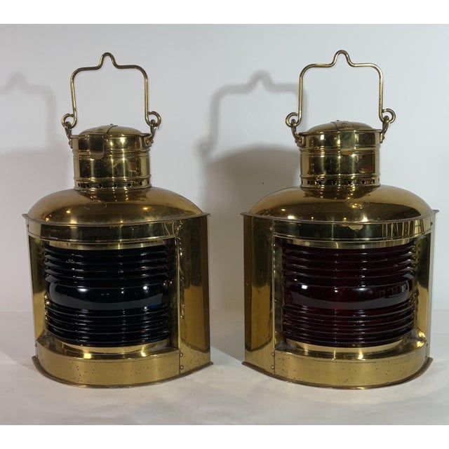 Pair of Solid Brass Port and Starboard Ships Lanterns For Sale In Boston - Image 6 of 12