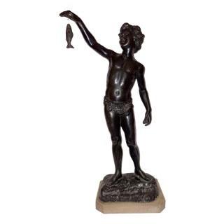 Ancient Fisherman Sculpture in Marble, 1930 For Sale