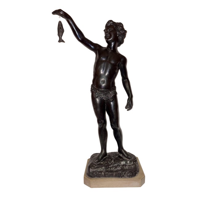 Ancient Fisherman Sculpture in Marble, 1930 For Sale