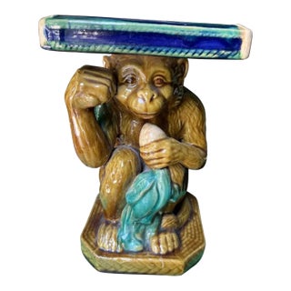 Vintage Ceramic Colorful Monkey Plant Stand For Sale