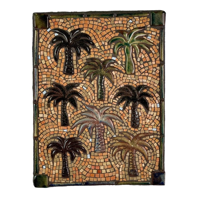 1960s Vintage Mosaic Ceramic Tile Art of 7 Palm Trees For Sale