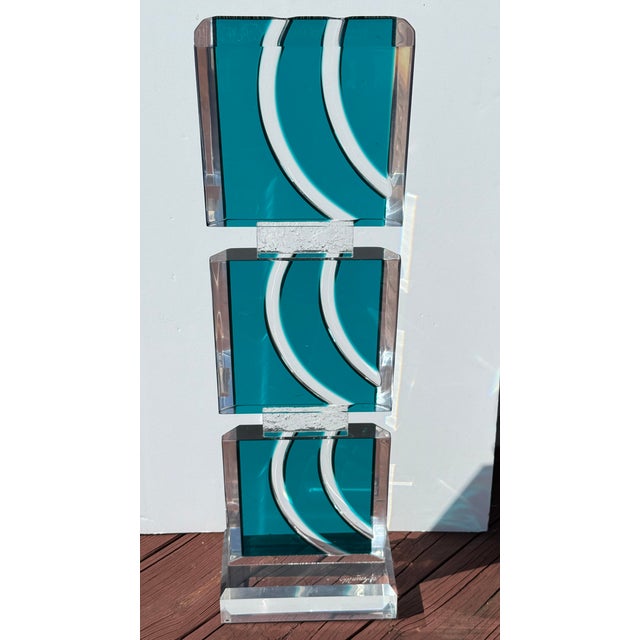 Turquoise Vintage David Muniz 29" Lucite Art Sculpture Turquoise Blue & Clear Signed '02 For Sale - Image 8 of 16