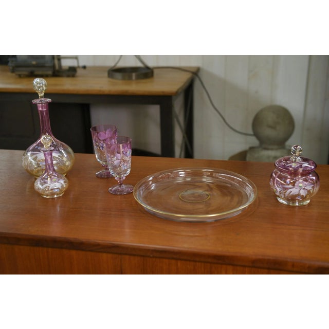 Mid-Century Modern Pink Blown Glass Carafes and Glasses, 1950s, Set of 6 For Sale - Image 3 of 13