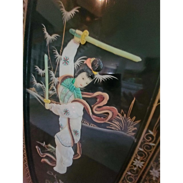 Pair of Raised Jade Chinoiserie Oval Wall Panels, Circa 1930s For Sale - Image 4 of 7