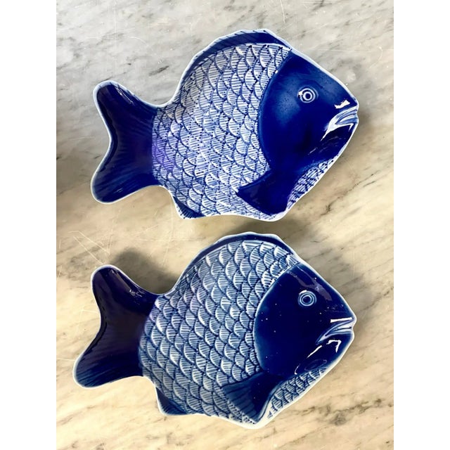 Meiji Period Fukagawa Blue & White Fish Plates Chairish